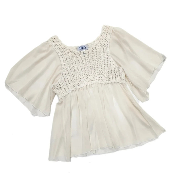Vintage Style BFA Classics Boho Crotchet Sheer Blouse Bone, US Women's Medium - Picture 4 of 5